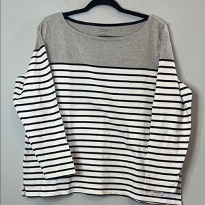 Talbots Women's Classic Gray‎ White & Navy Striped Long Sleeve 100% Cotton Shirt